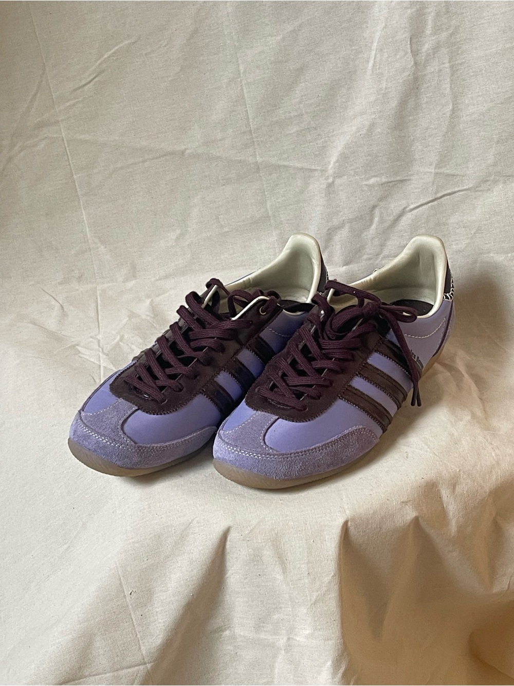 adidas x wales Bonner mens Lavender and Dark Plum Low-Top Sneakers
